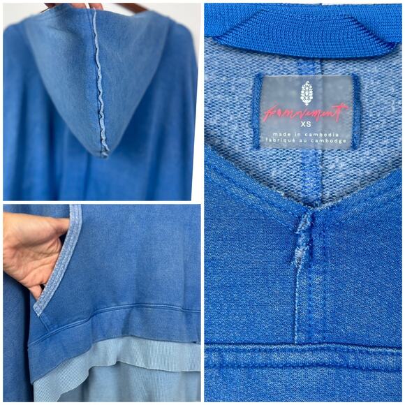 FP Movement Blue XS Layered Hem Hoodie  V-Neck Oversized Cropped Sweatshirt0 - Picture 7 of 10